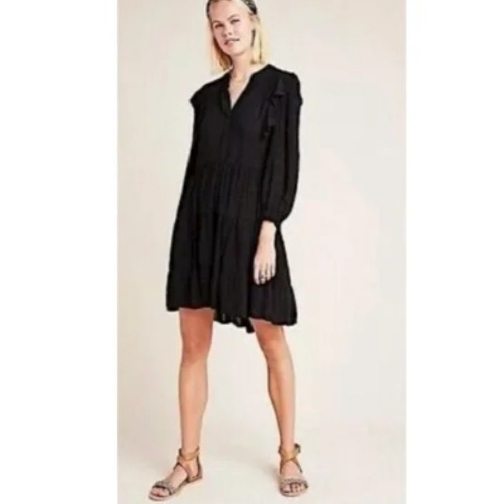 Anthropologie AMADI Black Ruffled Prairie Dress S